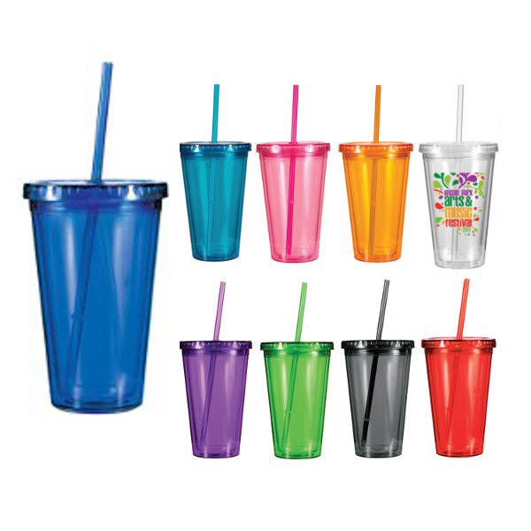 Festival Plastic Glass Tumbler With Lid Straw